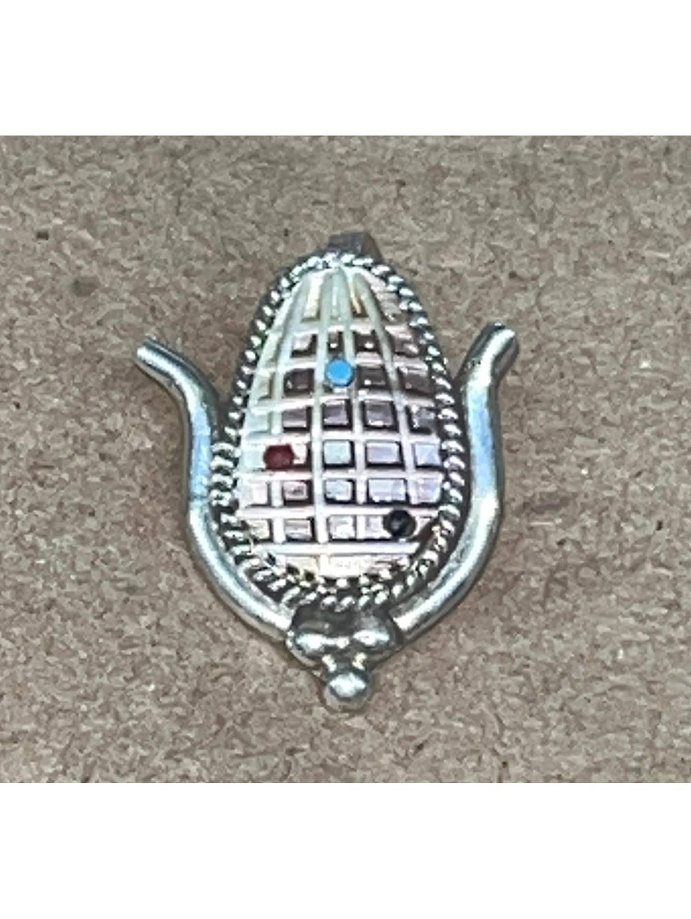 Zuni sterling silver mother of pearl shell turquoise corn pendant inlay Vintage